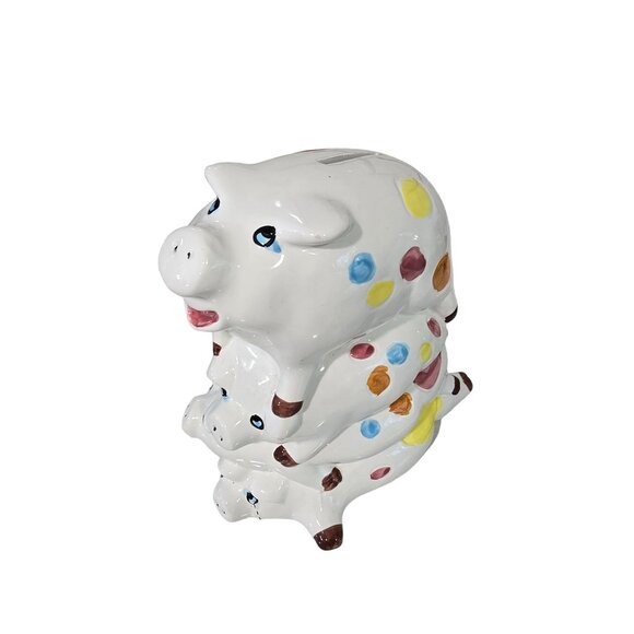 Stacked Polka Dot Piggy Bank Figurine pile if pigs cute vintage - Picture 12 of 15